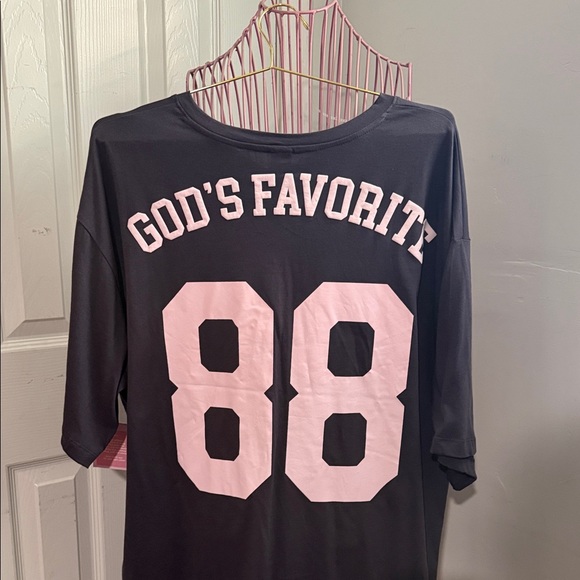 Tops - God's Favorite Jersey Graphic Tee - Black & Light Pink